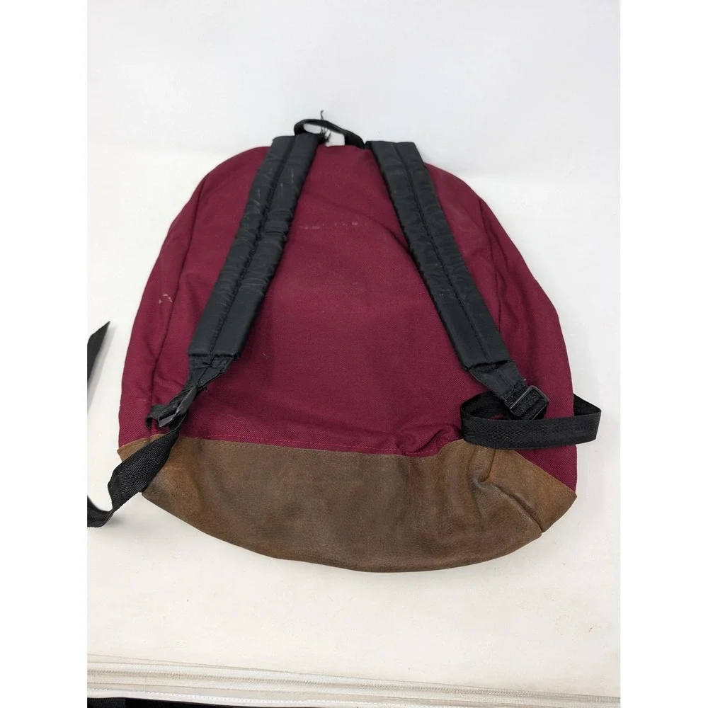 Vintage Eastpak Backpack Burgundy Canvas Brown Suede Bottom Made in USA
